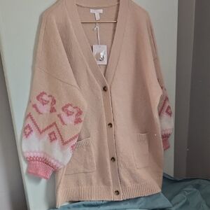 LC Lauren Conrad Cream and Pink Cardigan